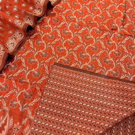Dark Orange Surahi Jaal Cotton Silk Banarasi Suit – Mohsin Textiles