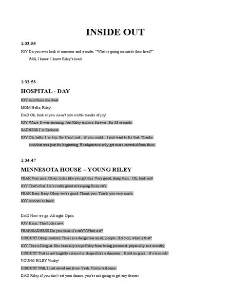 Image result for Inside Out the Script