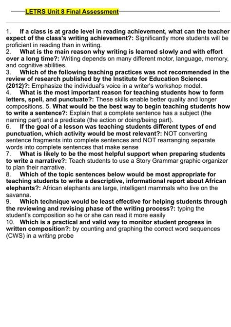 LETRS UNIT 8 FINAL ASSESSMENT QUESTIONS WITH CORRECT ANSWERS - Letrs ...