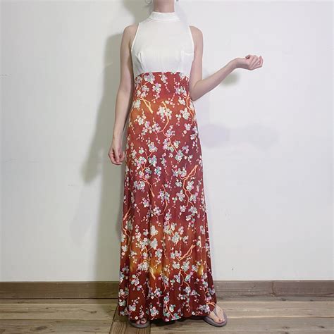 60s flower printed sleeveless long dress | LEMON