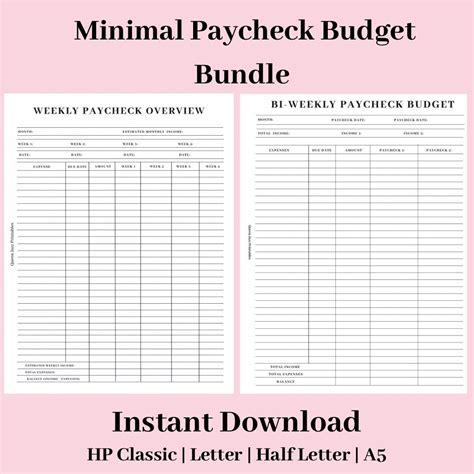 Paycheck Budget Bundle Bi-weekly Paycheck Budget Weekly Pay Overview ...