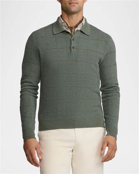 Ralph Lauren Purple Label Men's Plaid Cashmere-Wool Polo-Collar Sweater ...