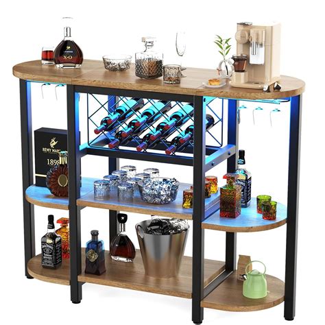 Bar Cabinet, Wine Racks Free Standing Floor with Outlet, Coffee Bar ...