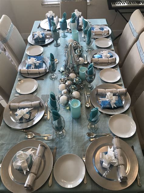 Teal and silver Christmas table | Teal christmas, Christmas table ...