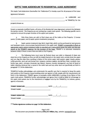 Septic Tank Addendum to Residential Lease Agreement - Blank Fillable ...