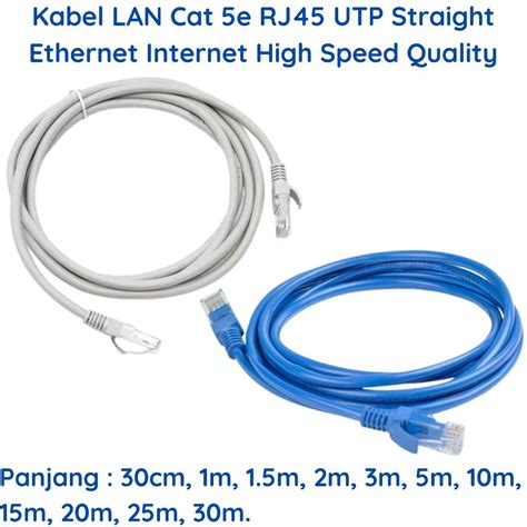 Jual Kabel LAN 30cm 1m 1.5m 2m 3m 5m 10m 15m 20m 25m 30m Cat 5e RJ45 Straight UTP 4 Pairs Cat5e ...
