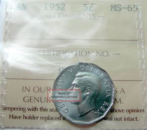 1952 Five Cents Iccs Ms - 65 Sensational Gem Bu Last Year King George ...