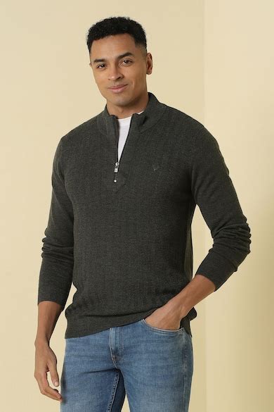 Buy Men Black Textured Full Sleeves Sweater Online - 40198470 | Allen Solly