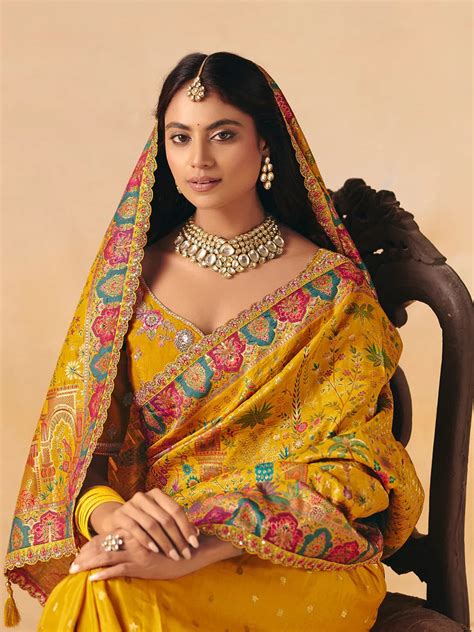 Yellow Dola Zari Silk Saree with Heavy Embroidery Patli Work - VJV Now ...