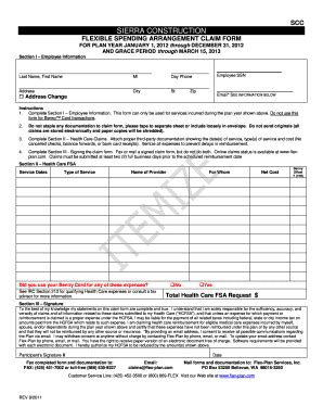 Sierra Construction Flexible Spending Arrangement Claim Form - Blank ...