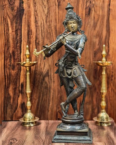 Buy Krishna Brass Statue | Superfine Brass | Antique Bronze Tone | 35 ...