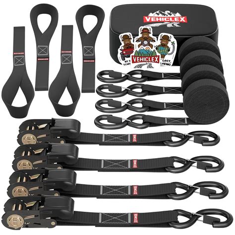 Vehiclex 4 Ratchet Straps Set (1" x 15', 2200lbs Breaking Strength ...
