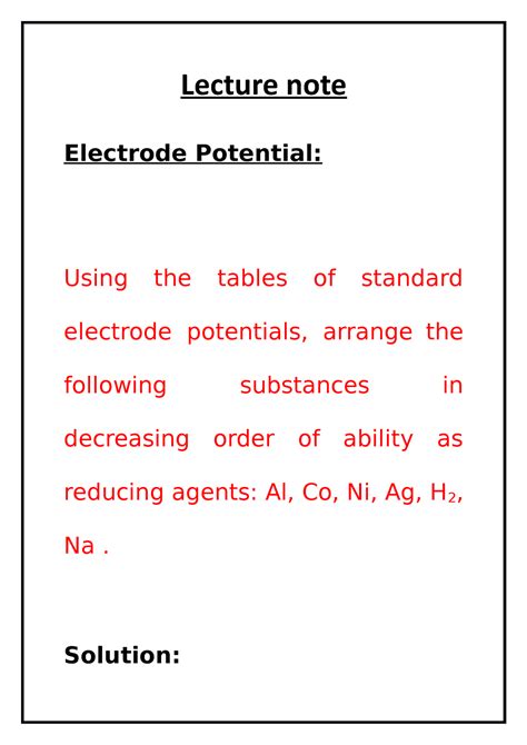 Lecture note of Electrode Potential - Lecture note Electrode Potential ...