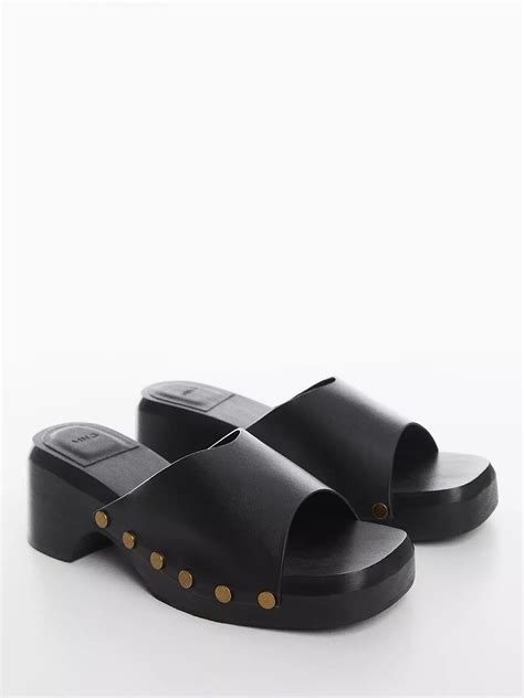 Mango Agathe Leather Clog Mules, Black at John Lewis & Partners