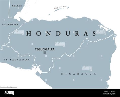 Honduras political map with capital Tegucigalpa, national borders and neighbors. Republic and ...