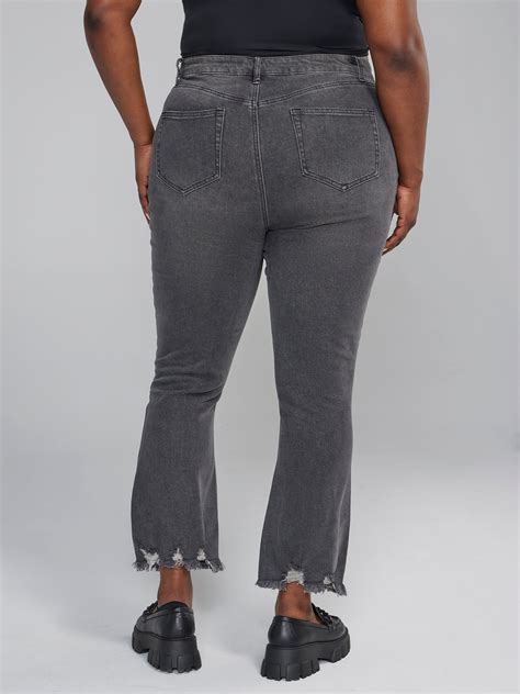 Plus Size High Rise Destructed Flare Jeans | Fashion to Figure