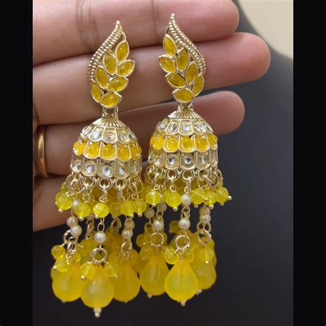 ShringarStreet Mehndi Polish Pota Stone And Beads Jhumki Earrings ...