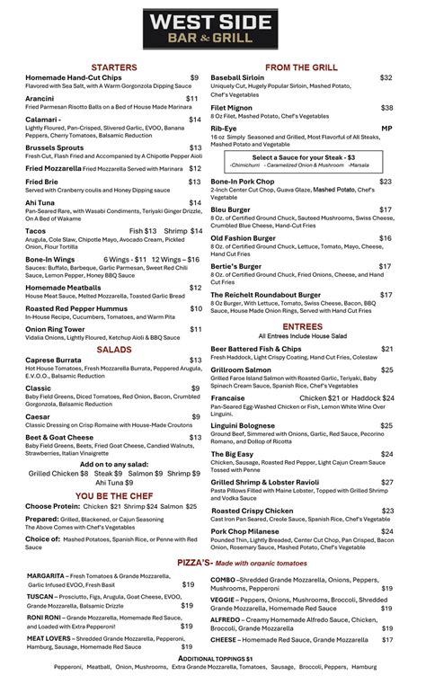 Menu | Westside Bar & Grill