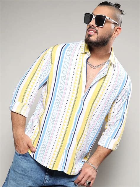 Plus Size Men's Multicolour Geometric Striped Shirt (3XL - 6XL ...