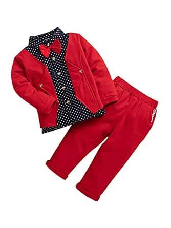 Buy Hopscotch Boys Red Cotton Blazer Style Shirt & Pant Set with Bowtie ...
