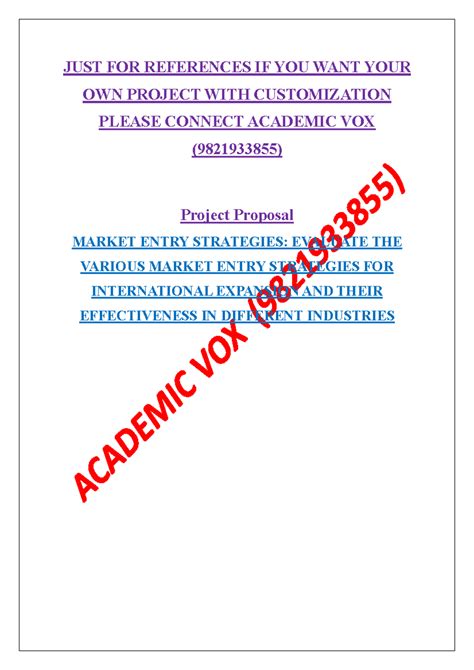 MBA - MMPP-01 - Project Proposal: Market Entry Strategies for Global ...