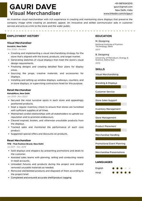 Sample Resume of Visual Merchandiser with Template & Writing Guide | Resumod.co