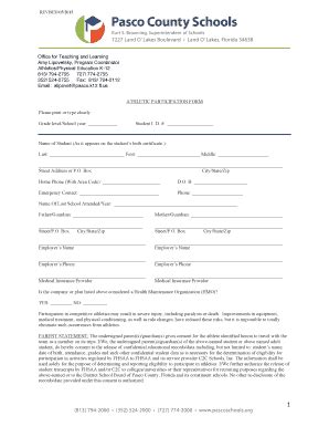 2015 FL Pasco County Schools Athletic Participation Form Fill Online ...