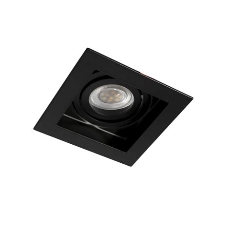 Akrah recessed spotlight, square black with bulb replacement from the front