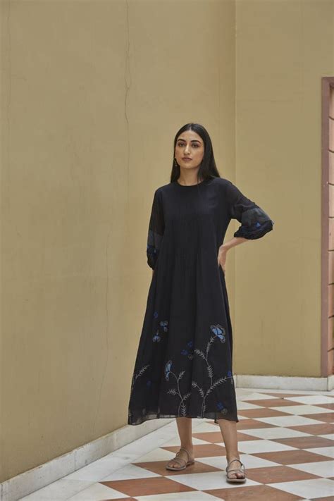 Prussian and sky embroidered kurta set - Elan Store