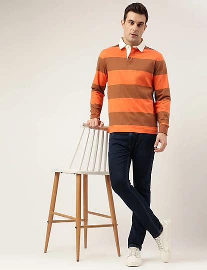 Regular Fit Pure Cotton Stripes Polo Collar Tshirt
