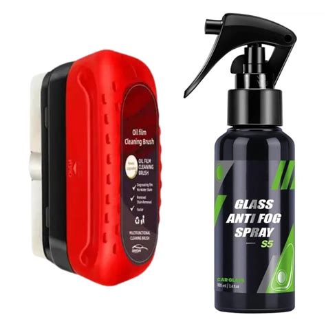 EKISHA Oil Film Cleaning Brush & Car Glass Cleaner Anti-Fog Spray ...