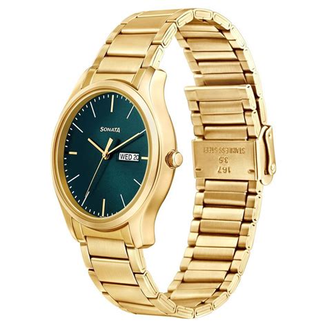 Buy Online Sonata Quartz Analog with Day and Date Green Dial Stainless ...