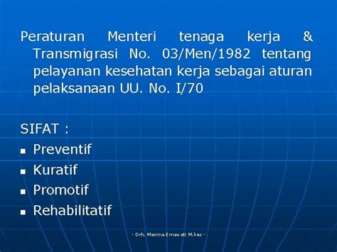 03/men/1982 tahun 1982 tentang pelayanan kesehatan tenaga kerja