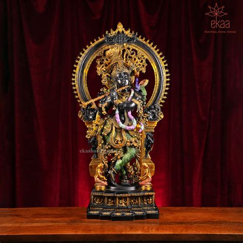 32" Krishna Brass Idol Hand Painted | Large Murti for Home Temple Mand ...