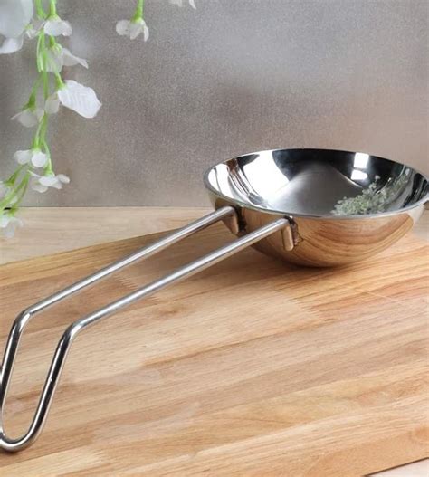 eHomeA2Z Steel-Toned Tadka pan with Long Handle, Spice Roasting Tadka ...