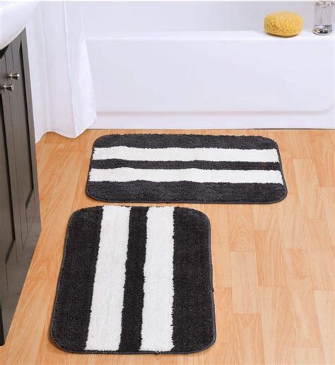 Buy Goodgoods 100% Microfiber Stripe Rug Black Coloured Beautiful ...