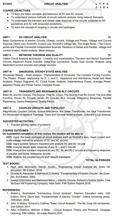 Circuit Analysis - EC3251 - 2nd Semester - ECE Dept - 2021 Regulation ...