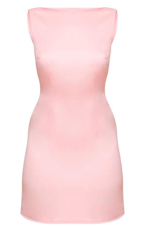 Pink Satin Boat Neck Mini Dress | Dresses | PrettyLittleThing USA