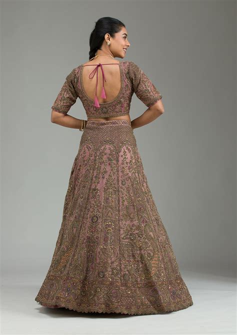 Buy Lavender Zariwork Tissue Semi Stitched Lehenga - Koskii