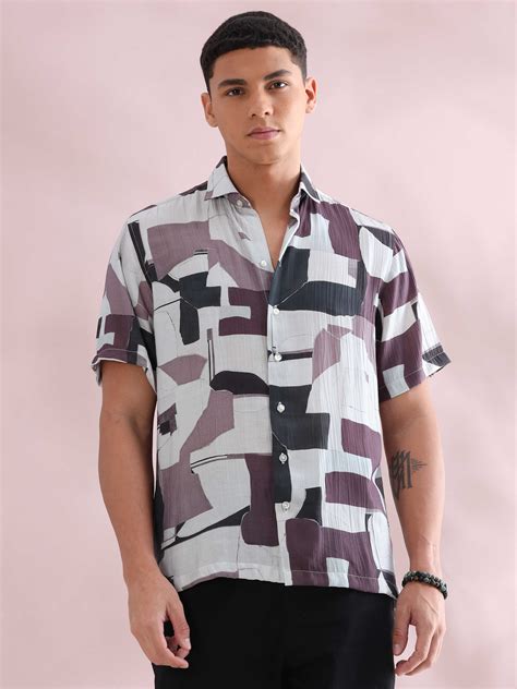 Buy Men Printed Purple Block Shirt - Purple Print Shirt