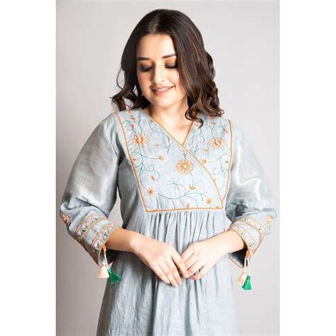 Embroidered Linen Dress - Grey – Charkha Tales