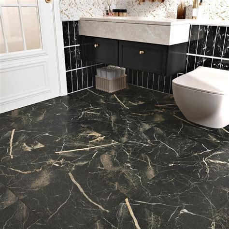 Black Marble Peel and Stick Floor Tile Self Adhesive Waterproof Vinyl ...