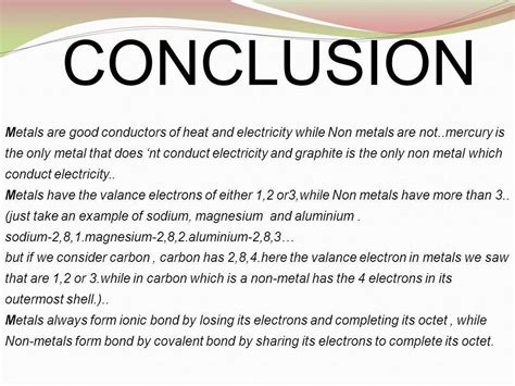 conclusion on metals and non-metals for project. - Brainly.in