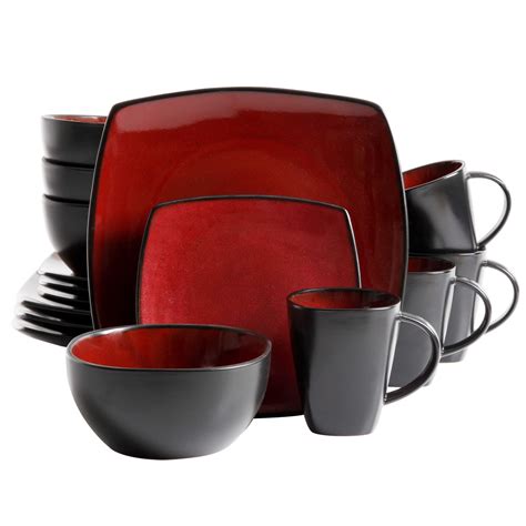 Buy Gibson Soho Lounge Square Reactive Glaze Dinnerware Set, Red ...