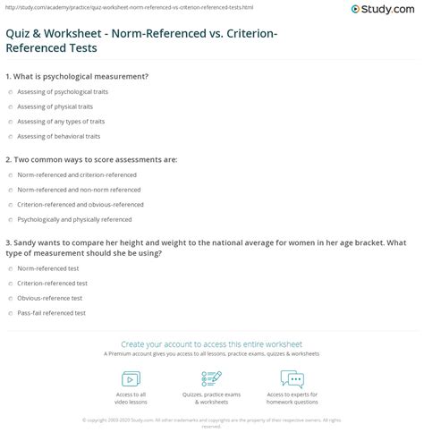 Quiz & Worksheet - Norm-Referenced vs. Criterion-Referenced Tests ...