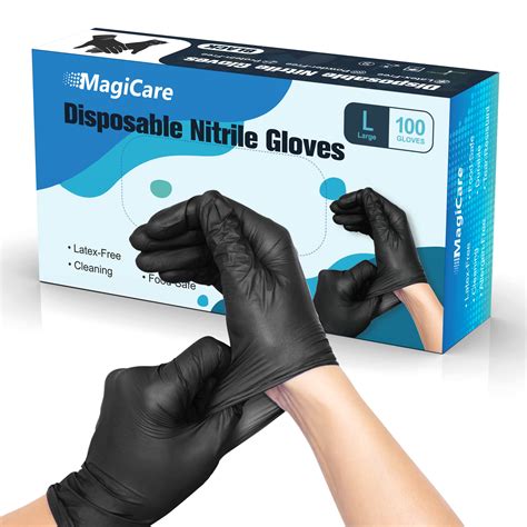 Buy MagiCare Black Disposable Nitrile Gloves | Box of 100 Nitrile Exam ...
