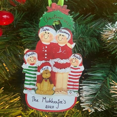 Personalized Wooden Family Tree Ornament (Family of 4) with a Pet ...
