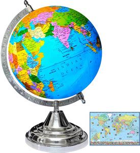 Savy 8 Inch=20.32cm Globe with World Map Metallic Steel Arc Base Color ...
