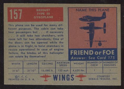 Lot Detail - 1952 Topps Wings #157 BREGUET TYPE III French HELICOPTER EX+