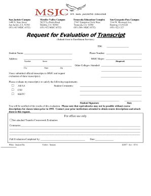 Request for Evaluation of Transcript - Blank Fillable Template | Fill ...
